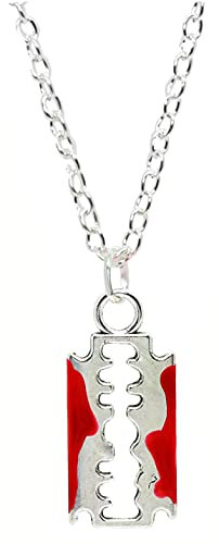 bluebubble FRIGHT NIGHT Bloody Razor Blade Charm Necklace on Gift Card