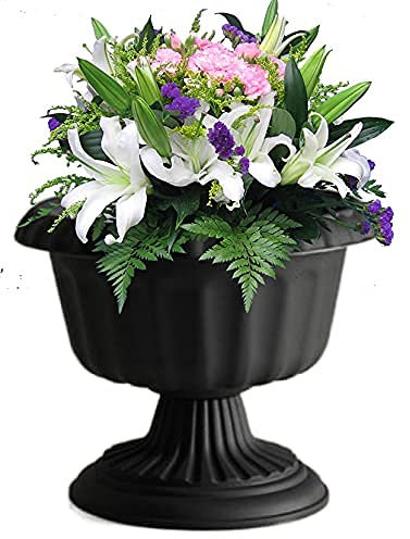 NICETOW Plantador de urna clássico Interno ao ar Livre, Vasos Flowe de jardim, Vasos de Resina de Estilo europeu Plantador de pés Grandes para Flores suculentas cacto decoração da casa - Preto 29,5