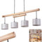 Hängeleuchte Bigandie, 4-flammige Pendellampe aus Metall und Holz in Schwarz/Natur, Lampe mit Stoffschirmen in Grau mit verstellbaren Holzbalken, 4 x E27, ohne Leuchtmittel