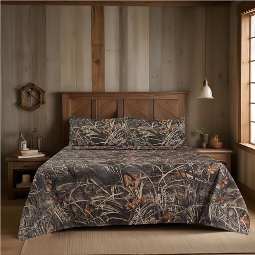 Realtree Max 4 Camo Bettwäsche-Set für Doppelbett, Polyester-Baumwollgewebe, super weich, pflegeleicht, 3-teiliges Bettlaken-Set für Schlafzimmer, Jagd und Outdoor-Camouflage-Bettwäsche – Doppelbett