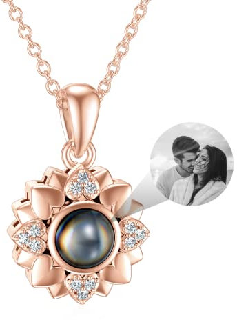Dorunmo Personalisierte Projektion Bild Anhänger 925 Sterling Silber Halskette Anhänger Geburtstag Jubiläumsgeschenke für Sie/Frauen/Freundin/Mutter Schmuck(Roségold)