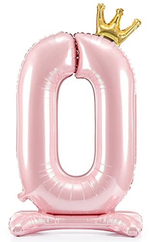 Folienballon Zahl 0 Rosa mit Krone stehend 84 cm Luftbefüllung