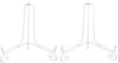 Tincogo Metal Plate Stands for Display - 10-Inch Adjustable Easel Holders for Large Decorative Plates, Picture Frames, Cookbooks - White (2-Pack)
