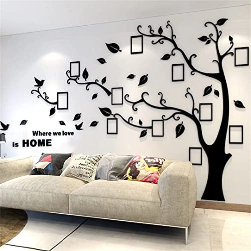 Wandtattoo Baum 3D DIY Wandaufkleber Family Stammbaum Fotowand Baum Wandtattoo Wall Sticker mit Bilderrahmen Foto Wandsticker Wohnzimmer Schlafzimmer (Schwarz Links,XL)