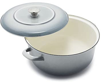 Merten & Storck European Crafted Enameled Iron, Round 7QT Dutch Oven Casserole with Lid, Galaxy Grey