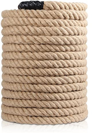 Roopeem Cuerda de yute (1 pulgada x 50 pies), cuerda de cáñamo gruesa 100 % natural, cuerda de yute trenzada, 50 pies, 1 pulgada, 4 capas, cuerda de manila para manualidades, árbol de gato, cuerda de