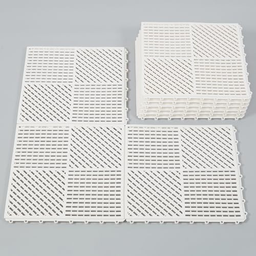 wiiiw Lot de 9 tapis de sol modulaires emboîtables doux et antidérapants pour douche, piscine, salle de bain, sauna, balcon, terrasse, bateau, 30,5 x 30,5 cm, blanc