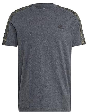 adidas Men's Essentials Single Jersey 3-stripes Tee Short Sleeve T-Shirt, Dark Grey Heather/Black, S