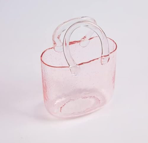 BestAlice Jarrón para flores, jarrón de vidrio con pecera, jarrón de flores único decorativo, jarrón de vidrio transparente con asas en forma de bolso para decoración