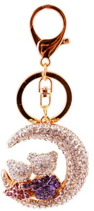 ZDHC Strasssteine, Mondbär, Schlüsselanhänger, glitzernd, personalisierbar, niedliches Tier-Schlüsselanhänger, Auto-Tasche, Anhänger für Paare, Geschenk, violett, One size