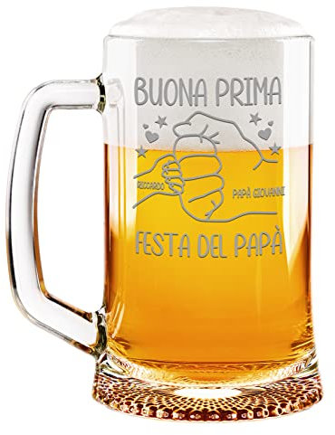 Boccale Birra Papà PERSONALIZZABILE CON NOME 50 cl Buona prima festa del papà pugno Padre Figlio Figlia Idea regalo