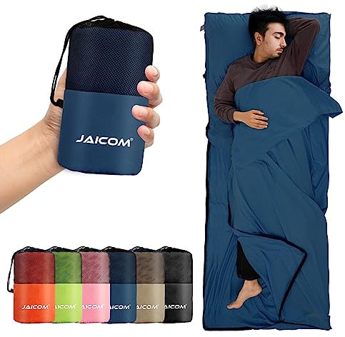 JAICOM Hüttenschlafsack, Ultraleichter Seideschlafsack für Reise, 2in1 Hüttenschlafsack, Bequemer und Weicher Schlafsack kleines Packmaß aus Mikrofaser, Ideal für Rucksackreise, Hotels