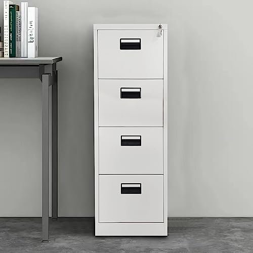 Panana Storage Filing Cabinet Office Cupboard Computer Desk Metal Documents Cabinet with 4 Drawers Office Storage Unit (White-4Drawer-Style4,W45.8*D62*H132.5cm)