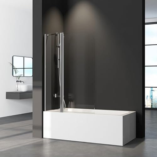 WDWRITTI Duschwand für Badewanne 100x140cm Duschwand Glas, 2-teilig Duschwand mit festem Segment Badewannenaufsatz, Duschabtrennung Badewanne mit 6mm Nano Easy Clean Glas
