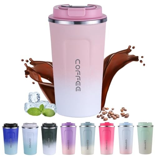 EACHPT Tasse de voyage isotherme en acier inoxydable 510ml - Tasse à café thermique à double paroi avec couvercle étanche, gobelet portable pour boissons chaudes et froides
