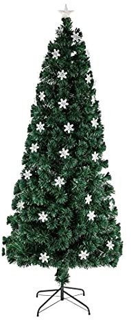 Árbol de Navidad de 7 pies, pequeño árbol de Navidad de fibra óptica con 290 ramas, color verde
