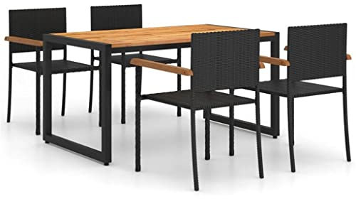 SilteD 5-teiliges Garten-ESS-Set mit Stühlen und Holztisch für den Außenbereich, Terrasse, Kunstharzgeflecht