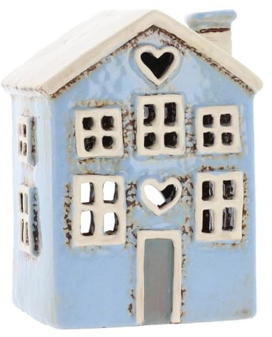 Shudehill Giftware Village Pottery Mini-Teelicht in Herzform, Keramik, Hellblau