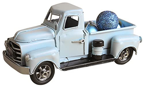 Herklotzn Weihnachtsdekoration, 17,8 cm (7 Zoll), Vintage, aus Metall, LKW, Modell, Weihnachtskugel für Weihnachten, Blau