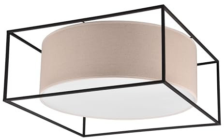 Trio Leuchten Deckenleuchte Ross 603100344, Metall Schwarz matt, Schirm Stoff Beige, exkl. 3x E27