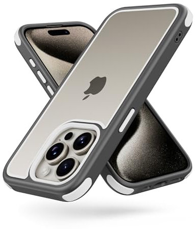 MobNano for iPhone 15 Pro Max Case, [Multi-Color][Shockproof] [Dropproof] Bumper Case, [Non-Yellowing] Clear Back Case - Grey/White