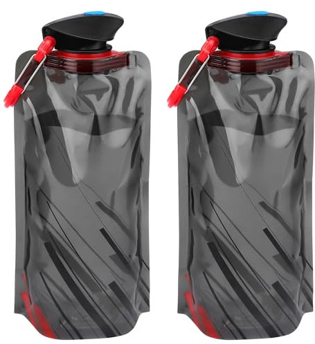 LEMONSTONE Faltbare Trinkflasche, 2 Stück 700ML Wiederverwendbare Trinkflasche Faltbar, BPA-Freie Wasserflasche mit Clip, Trinkflaschen Faltbar, Wasserflasche für Wandern, Abenteuer, Reisen, Schwarz