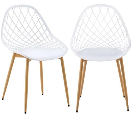 buybyroom Gartenstühle 2er Set, Terrassenstühle mit Metallfüße, Verstellbare Fußstütze Outdoor Stuhl Strandkorb Loungesessel Outdoor Garten Balkon Essstühle für Garten, Terrassenstühle Oder, Weiß