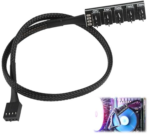 4 Pin PWM PC Fan Hub 1-to-5 Way Internal Fan Power Supply Extension Cable CPU Cooler Cooling 4 PIN/3PIN Motherboard Fan Splitter Adapter Connector 12V 2A Desktop Computer fan Splitter Cable