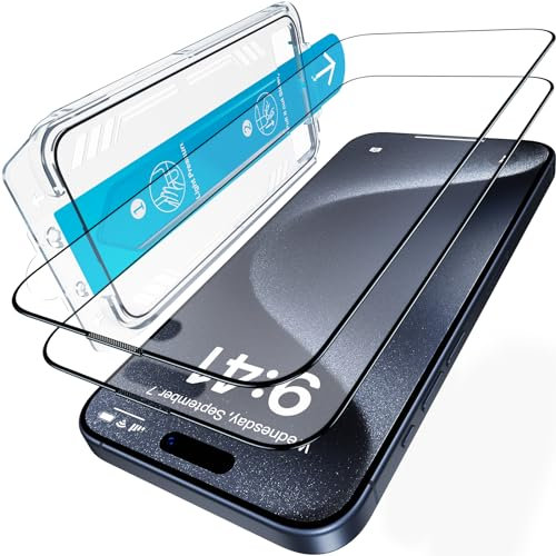 UniqueMe für iPhone 15 Pro für Panzerglas, Automatische Staubentfernung, Schutzfolie Schutzglas Vollständige Abdeckung Blasenfrei Matt Schutzfolie für iPhone 15 Pro Displayschutz, 2 Stück