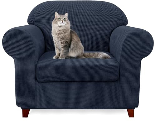 SYLC Ektorp Sofabezug Mit Separaten Sitzkissenbezug Und Rückenlehnenbezug Stretch Jacquard, Geteilt SofaÜberwürfe Anti-Rutsch Sofahusse Überzug (Navy,Chair+1 Seat)