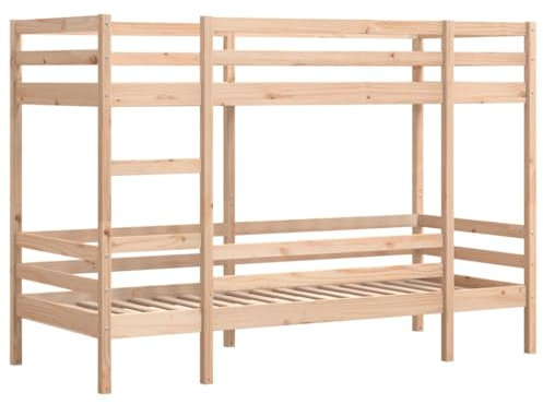 vidaXL Etagenbett, Stockbett ohne Matratze, Bett mit Leiter Leitplanken, Kinderbett Bettgestell mit Lattenrost, 80x200cm Massivholz Kiefer