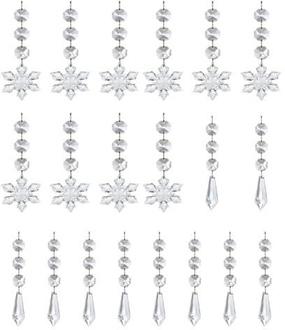EIHI 20 Pieza Colgante de Cristal Transparente con Cuentas de Octágono Colgantes decorativos para árboles de Navidad, colgantes decorativos con luces (carámbanos y copos de nieve)