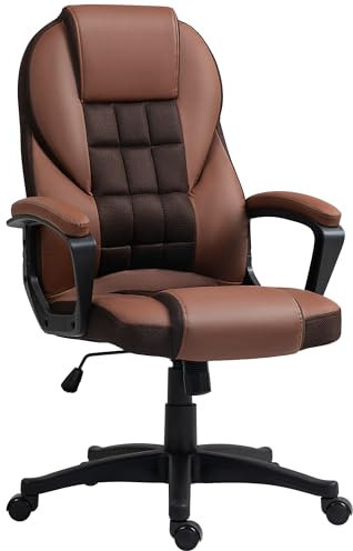 HOMCOM Executive Office Chair, PU Leather High Back Desk Chair, Swivel Computer Chair with Adjustable Height and Tilt Function, Brown