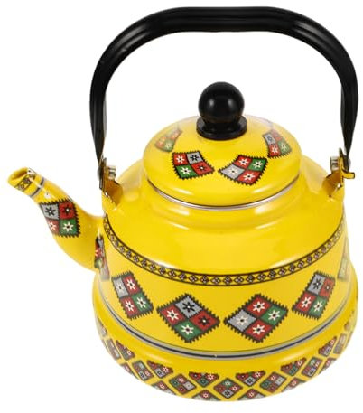 Amosfun Floral Enamel Tea Pot Kettle for Induction Hob Red Teakettle Falconware Style Portable Water Pot Kitchen Necessities