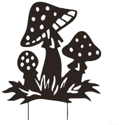Outdoor Rusty Mushroom Toadstool Garden Stake Robust Metal, Rustic Look (Black)