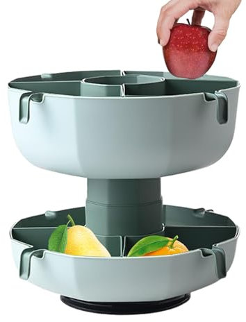 scyca Rotating Kitchen Strainer, 2-Tier Draining Basket - Round Fruit Basket, Rotating Storage Rack - Vegetable Stand, Kitchen Strainer Shelves, 2-Tier Basket Shelf for Storage and Drainage