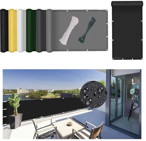 Balkonverkleidung 70 x 260 cm Blickdichte, Windschutz, 100% Privatsphäre, Sichtschutz für Balkon mit Nylon Kabelbinder Und Kordel, für Terrassen Balkon Zaun, Schwarz