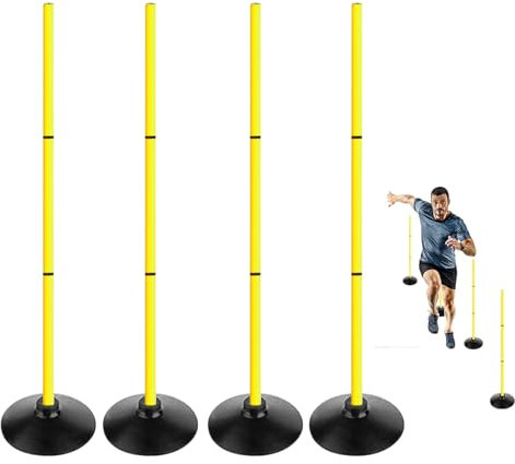 ASENVER 4FT Agility Poles Set Detachable Speed Training Poles Soccer Slalom Sticks with Agility Ladder and Cones (4 pcs, Yellow)