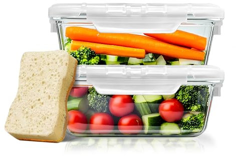 Mndalt 2er Set Meal Prep Boxen 1040ml – Vorratsbehälter mit Deckel, luftdicht, mikrowellengeeignet und spülmaschinenfest, BPA-frei | Frischhaltedosen als Glasbehälter