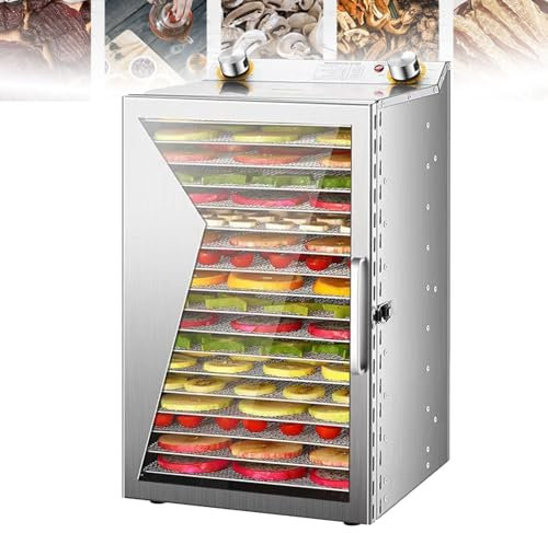 Dörrgerät aus Edelstahl mit 12/18 Tabletts und großen Tabletts | Temperaturregelung bis 90 °C, 1-12-Stunden-Timer, Überhitzungsschutz | Effizientes gewerbliches Dörrgerät zum Trocknen von,18Layer