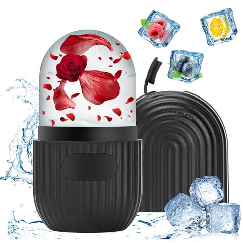 Vasmeiy Ice Roller Gesicht, Eisroller Gesicht Auge Massagegerät, Silikon Wiederverwendbares, für Gesicht Straffung, Pore Verkleinern, Reduziert Schwellungen, Falten Aufhellen, Hautpflege (Schwarz)