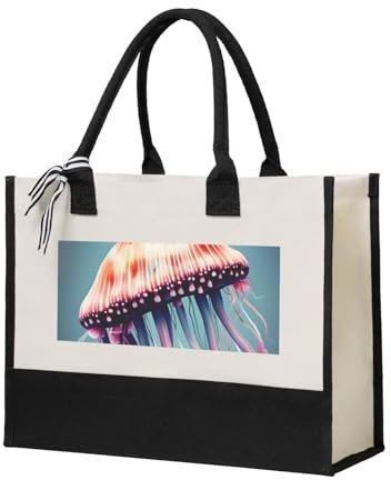 ZHAOLQ Qualle Druck große Kapazität Tasche Einkaufstaschen Leinwand Leinwand Tasche für Frauen umweltfreundlich, beige, eine Größe, BEIgE, One Size, beige, Einheitsgröße