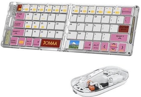 JQVDE Jomaatransparent Bluetooth Foldable Keyboard Mouse Combo USB Folding Keyboard with 2400DPI Silent Mouse Fit Fit For Computer Laptop(Hebrew layout,Pink)
