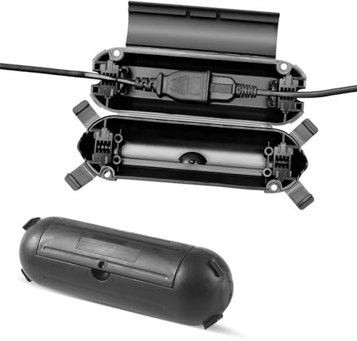 2 Stück Kabelbox Wasserdicht, Wasserdichter Safe Box IP44 Schutzbox für Verlängerungskabel 21x7x7cm Sicherheitsbox für Kabelverbindungen Im Freien für Elektrowerkzeug (Schwarz)