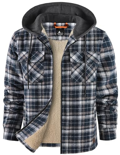 zitysport Camicia Uomo Sherpa Fleece Quadri Foderata Cappuccio Fodera in Pile Cappotto Giacca Invernale con Tasche Giacca in Flanella da Uomo a Quadri Felpa con Cappuccio