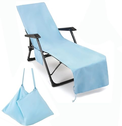 Mikrofaser Schonbezug für Gartenliege Strandhandtuch Liegenbezug Strandtuch, Schnelltrocknend/Mehrere Taschen/Leicht Liegestuhl Handtuch Sonnenliege Auflage, Strandliegenauflage Bezug(L2-1)