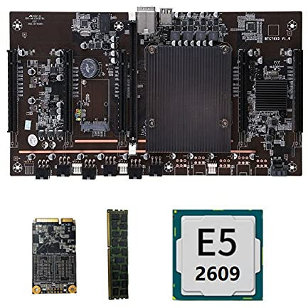LOLPALONE Placa Base X79 H61 BTC Miner 5X PCIE Compatible 3060 3070 3080 Tarjeta GráFica con E5 2609 CPU RECC 8G DDR3 Memoria 120G SSD