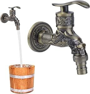 Rubinetto da Parete Vintage in Ottone Anticato da Giardino per La Cucina Il Bagno l'Esterno