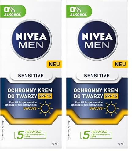 NIVEA Men Feuchtigkeitscreme, Gesichtscreme für Männer mit Kamille, Gesichtspflege für empfindliche Haut, Männer Hautpflege mit LSF 15, Sensitive Hautcreme (75 ml) (Packung mit 2)