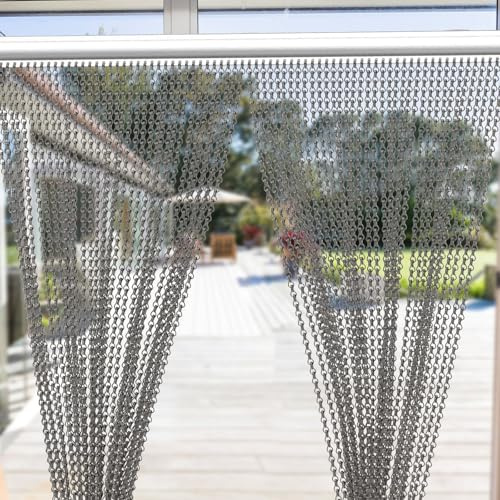 Ferghana Fliegentür Fliegenvorhang Terrassentür Insektenschutzgitter Aluminium Premium Fliegengitter Metall Kettenvorhang für Türen Jalousien (Metallgrau,90x210cm)
